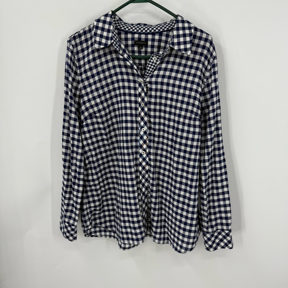Talbots 100% cotton classic gingham print button front shirt L